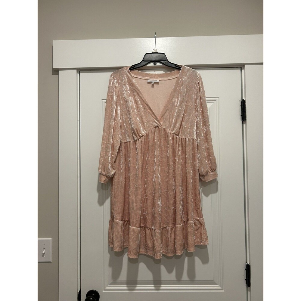 Coquette Motherhood Maternity XL Pink Velvet V-Neck Empire Mini Dress Cocktail